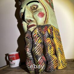 Vtg Mexican Guerrero Carved Wood Maque Lacquer Man Folk Art Dance Mask 20