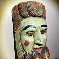 Vtg Mexican Guerrero Carved Wood Maque Lacquer Man Folk Art Dance Mask 20