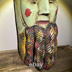 Vtg Mexican Guerrero Carved Wood Maque Lacquer Man Folk Art Dance Mask 20