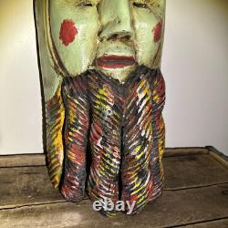 Vtg Mexican Guerrero Carved Wood Maque Lacquer Man Folk Art Dance Mask 20