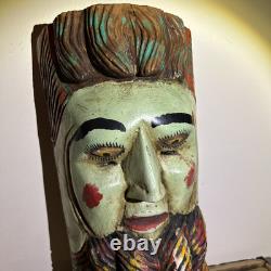 Vtg Mexican Guerrero Carved Wood Maque Lacquer Man Folk Art Dance Mask 20