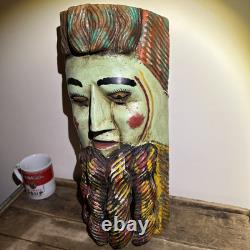 Vtg Mexican Guerrero Carved Wood Maque Lacquer Man Folk Art Dance Mask 20