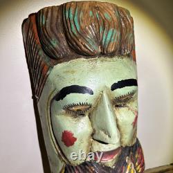 Vtg Mexican Guerrero Carved Wood Maque Lacquer Man Folk Art Dance Mask 20