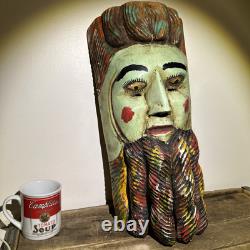 Vtg Mexican Guerrero Carved Wood Maque Lacquer Man Folk Art Dance Mask 20