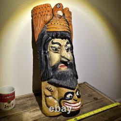 Vtg Mexican Guerrero Olinala Carved Wood Maque Lacquer Man Folk Art Dance Mask