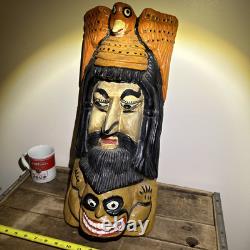 Vtg Mexican Guerrero Olinala Carved Wood Maque Lacquer Man Folk Art Dance Mask