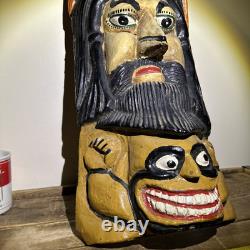 Vtg Mexican Guerrero Olinala Carved Wood Maque Lacquer Man Folk Art Dance Mask