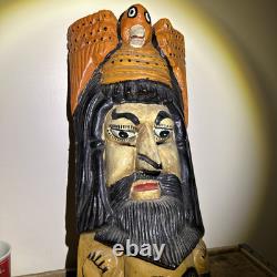 Vtg Mexican Guerrero Olinala Carved Wood Maque Lacquer Man Folk Art Dance Mask