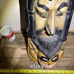 Vtg Mexican Guerrero Olinala Carved Wood Maque Lacquer Man Folk Art Dance Mask
