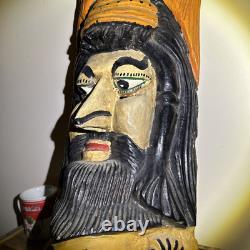 Vtg Mexican Guerrero Olinala Carved Wood Maque Lacquer Man Folk Art Dance Mask