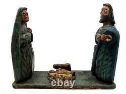 Vtg Mexican Primitive Hand Carved Wood Folk Art Nativity Mary Joseph Baby Jesus