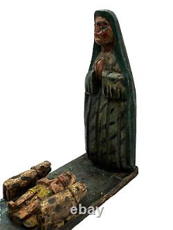 Vtg Mexican Primitive Hand Carved Wood Folk Art Nativity Mary Joseph Baby Jesus