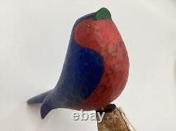 Vtg. Pennsylvania Folk Art Wood Carving Painted Bird on Stand Signed C-VP c. 1998