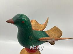 Vtg. Pennsylvania Folk Art Wood Carving Painted Bird on Stand Signed C-VP c. 1998