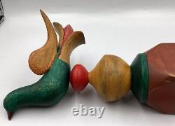 Vtg. Pennsylvania Folk Art Wood Carving Painted Bird on Stand Signed C-VP c. 1998