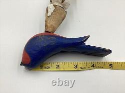 Vtg. Pennsylvania Folk Art Wood Carving Painted Bird on Stand Signed C-VP c. 1998