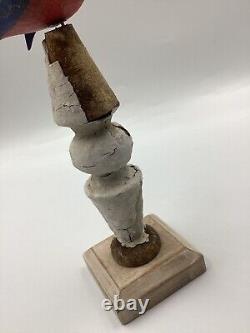 Vtg. Pennsylvania Folk Art Wood Carving Painted Bird on Stand Signed C-VP c. 1998