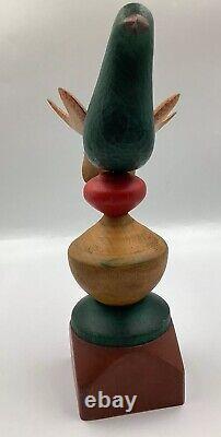 Vtg. Pennsylvania Folk Art Wood Carving Painted Bird on Stand Signed C-VP c. 1998