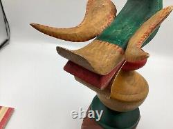 Vtg. Pennsylvania Folk Art Wood Carving Painted Bird on Stand Signed C-VP c. 1998