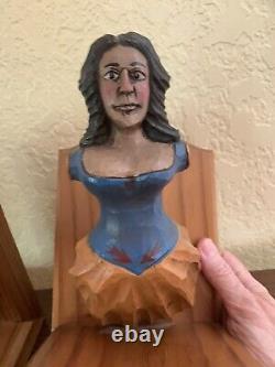 Vtg Poly Chrome Hand Carved Wood Folk Art Figurehead Bookends Lady Bust Nautical