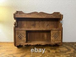 Vtg Rustic Country Folk Art Carved Wood Curio Cabinet Wall Shelf Spice Rack
