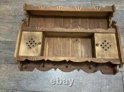 Vtg Rustic Country Folk Art Carved Wood Curio Cabinet Wall Shelf Spice Rack
