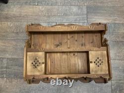 Vtg Rustic Country Folk Art Carved Wood Curio Cabinet Wall Shelf Spice Rack