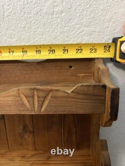 Vtg Rustic Country Folk Art Carved Wood Curio Cabinet Wall Shelf Spice Rack