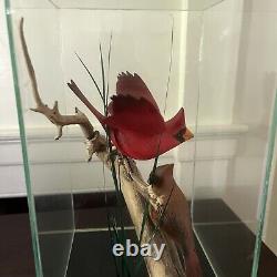 Vtg WOOD HAND CARVED BIRD Cardinal Pair FOLK ART Encased Decoy, Menard, Vermont