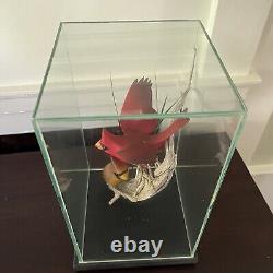 Vtg WOOD HAND CARVED BIRD Cardinal Pair FOLK ART Encased Decoy, Menard, Vermont