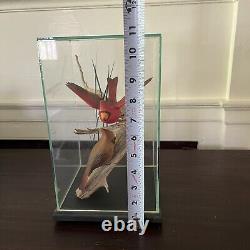Vtg WOOD HAND CARVED BIRD Cardinal Pair FOLK ART Encased Decoy, Menard, Vermont
