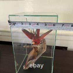 Vtg WOOD HAND CARVED BIRD Cardinal Pair FOLK ART Encased Decoy, Menard, Vermont