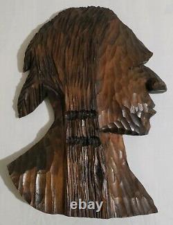 Vtg Wood Carved Indian Head Wall Plaque Maine State Prison Folk Art Cigar Store