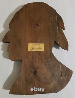 Vtg Wood Carved Indian Head Wall Plaque Maine State Prison Folk Art Cigar Store