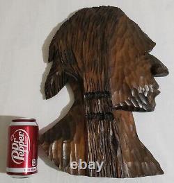 Vtg Wood Carved Indian Head Wall Plaque Maine State Prison Folk Art Cigar Store