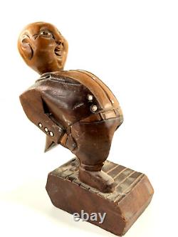 Vtg Wood Carved Mid-Century RICH MAN fat cat banker Statue Folk Art Sculpture