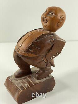Vtg Wood Carved Mid-Century RICH MAN fat cat banker Statue Folk Art Sculpture