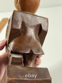 Vtg Wood Carved Mid-Century RICH MAN fat cat banker Statue Folk Art Sculpture