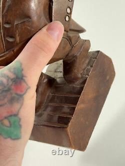 Vtg Wood Carved Mid-Century RICH MAN fat cat banker Statue Folk Art Sculpture