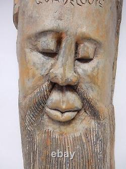 Vtg Wood Face Mask Man Guadeloupe Mexico Folk Art Hand Carved Wall Decor 15.5