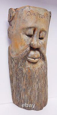 Vtg Wood Face Mask Man Guadeloupe Mexico Folk Art Hand Carved Wall Decor 15.5