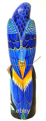 Vtg. Wooden Hand-Carved Hand-Painted Parrot Folk Art Parrot Head