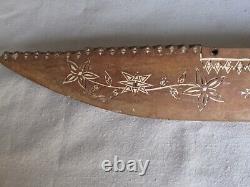 WW11 Carved Wood Folk Art Canoe Dated 1943 Am. Flag, Clasped Hands, Heart & Star