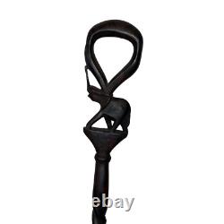 Walking Stick / Cane in Antique Folk Art Wood with Elephant and Animals 33