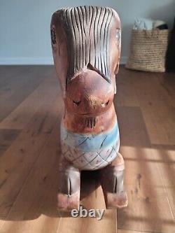 Whimsical Mid century Folk Art wood carved rocking goat