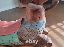 Whimsical Mid century Folk Art wood carved rocking goat