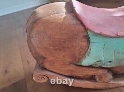 Whimsical Mid century Folk Art wood carved rocking goat