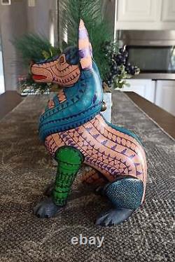Wolf Alebrije Art, Mexican Wood Carving Home Decor, Handmade Animal Sculpture