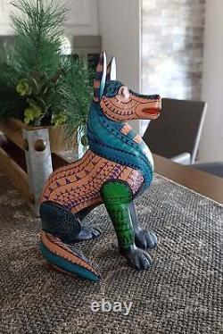 Wolf Alebrije Art, Mexican Wood Carving Home Decor, Handmade Animal Sculpture