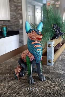 Wolf Alebrije Art, Mexican Wood Carving Home Decor, Handmade Animal Sculpture